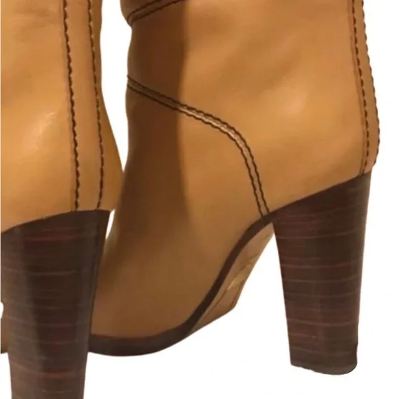 CHLOE new Riding Heeled Boot Tan Brown Knee-High Calf Stitched Leather Boots - Picture 15 of 17